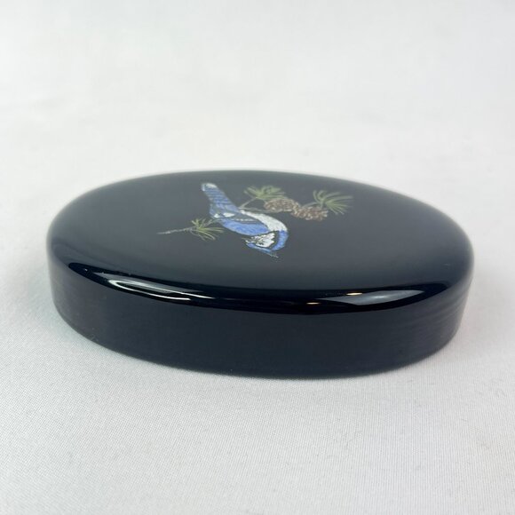 Vintage Black Lacquer Paper Weight with Blue Jay Design - Picture 4 of 6